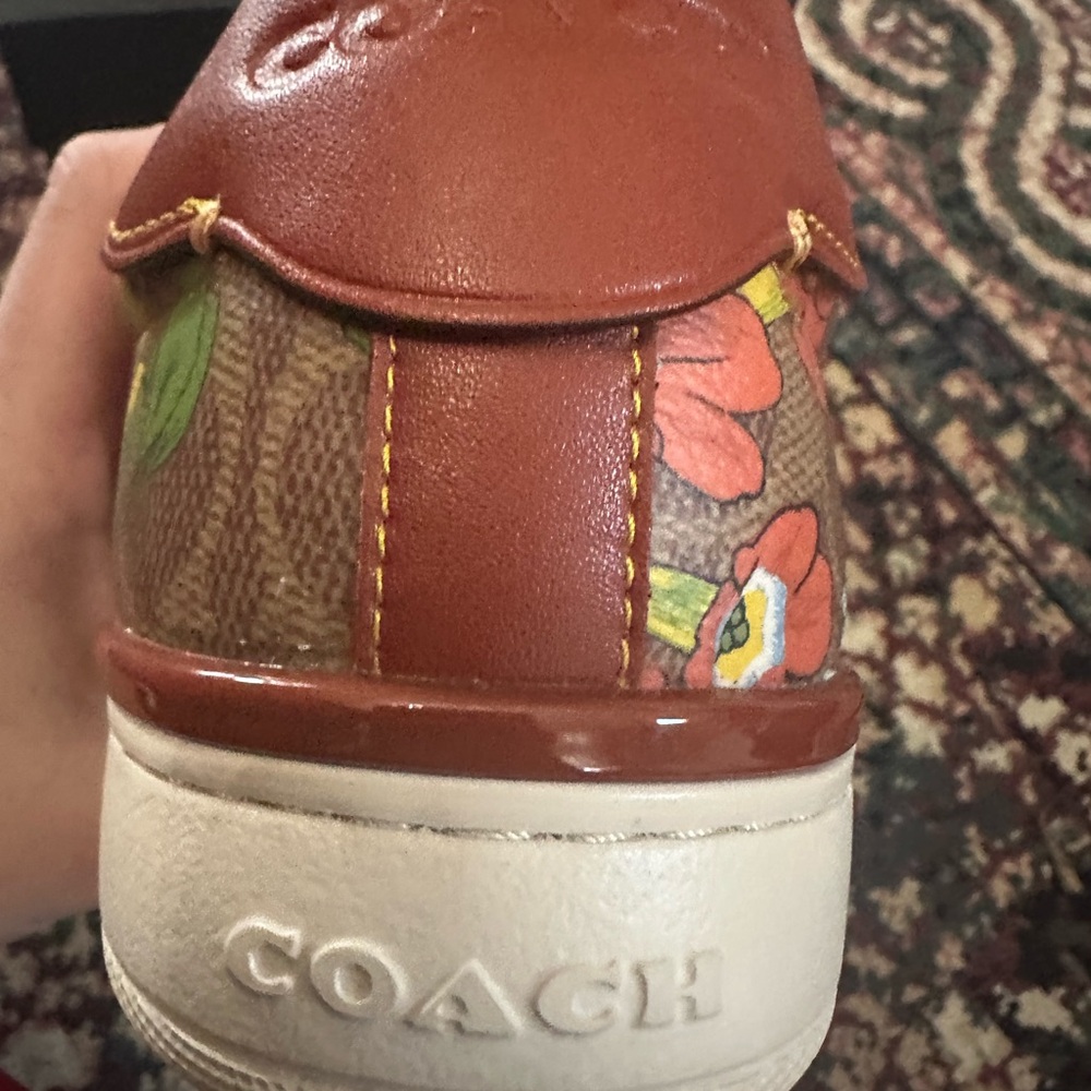 Coach women’s 9.5 B lowline Coated Canva Tan/Rust shoes sneakers floral with box - Picture 13 of 15
